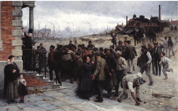 ‘Der Streik’ (1886) van Robert Koehler: in een tijd zonder sociaal overleg bracht alleen een staking het parlement in beweging.