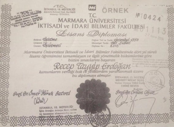 Het ‘diploma’ van Erdogan.