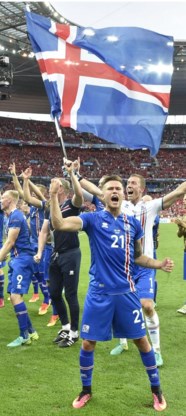 Doelpuntenmaker Arnor Traustason viert de kwalificatie.