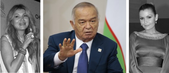 De Oezbeekse president Islam Karimov met zijn twee dochters: rechts Unesco-ambassadrice Lola, links de ‘verbrande’ Gulnara, die huisarrest zou hebben.