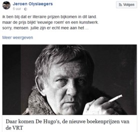 Jeroen Olyslaegers niet opgezet met de Hugo’s