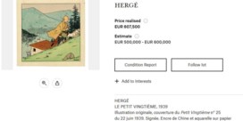 Zeldzame Kuifje-aquarel geveild voor 607.500 euro