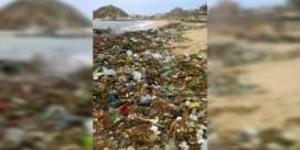 Paradijselijk strand overspoeld door massa plastic