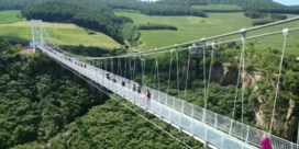 Bibberende bezoekers op nieuwste glazen brug in China