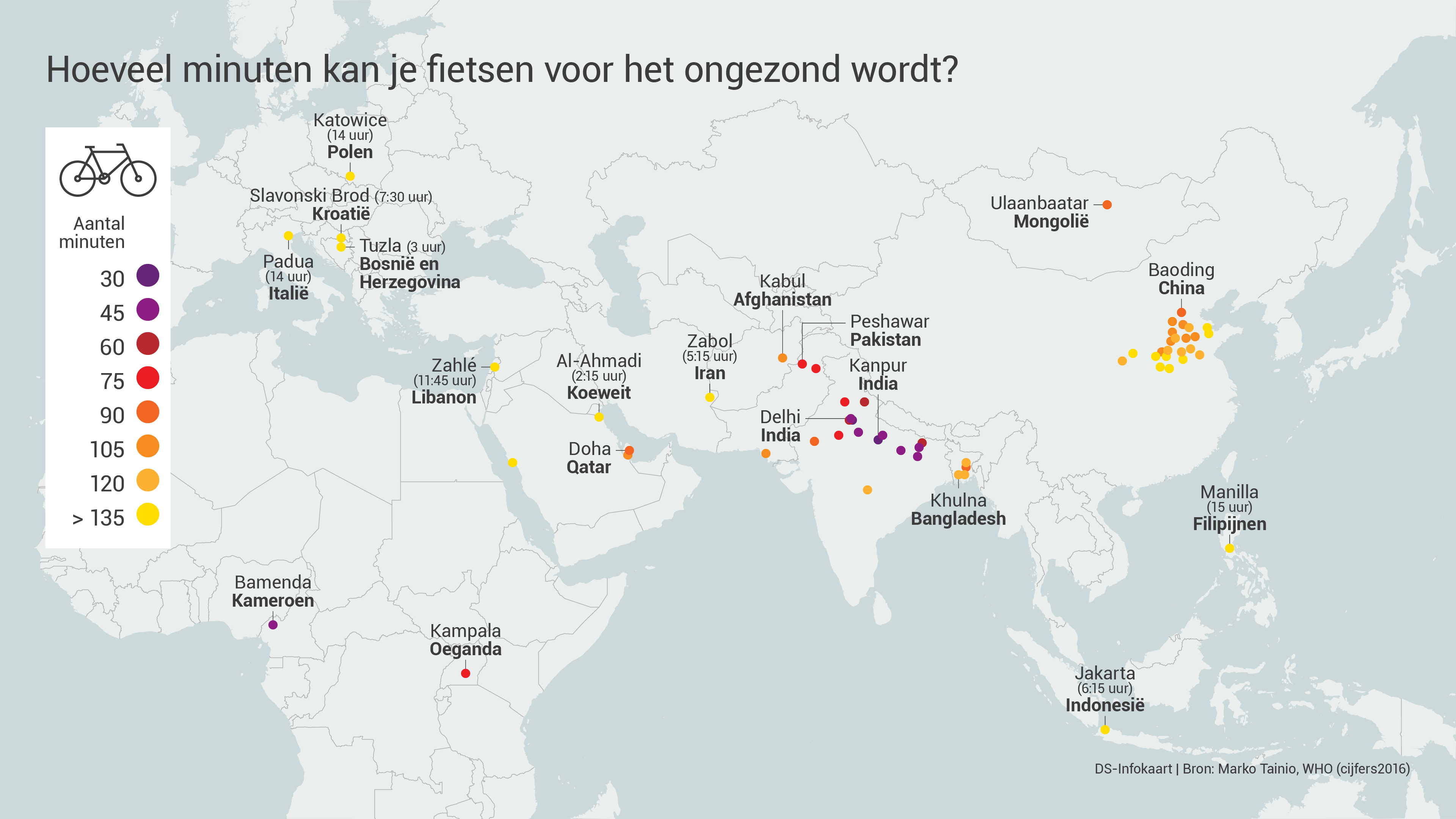 Fiets globaal op kaart
