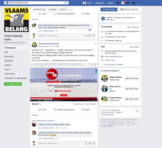 Vlaams Belang Aalter blundert met escortedienst op Facebookpagina