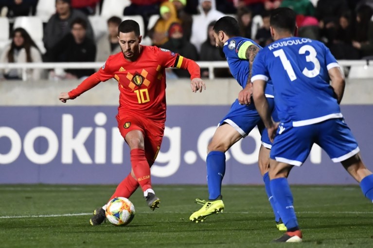 Hazard effent in 100ste interland pad voor gezapige zege Rode Duivels in Cyprus