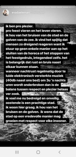 Eva Daeleman klaagt over nachtlawaai in Oostende: ‘Spijtig dat mensen zo dreigend reageren’