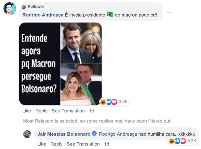 Ruzie tussen Bolsonaro en Macron wordt persoonlijk