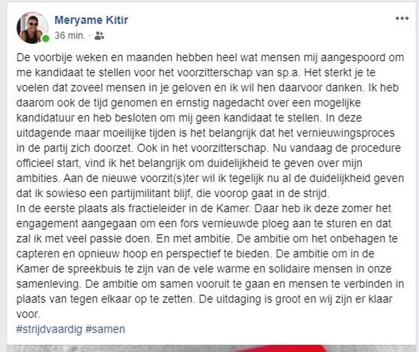 Kitir geen kandidaat om SP.A-voorzitter te worden