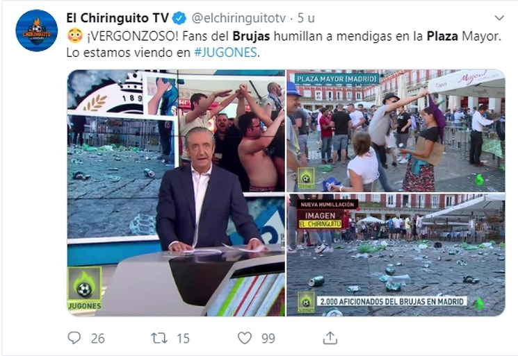 Verontwaardiging in Spanje over gedrag van enkele Brugse supporters in Madrid: “Beschamend”