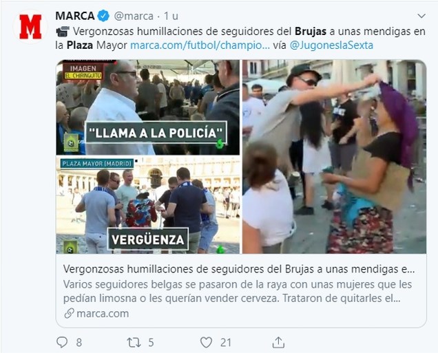 Verontwaardiging in Spanje over gedrag van enkele Brugse supporters in Madrid: “Beschamend”