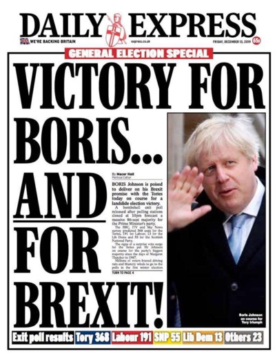Van ‘grote overwinning’ tot ‘nachtmerrie’: zo vatten de Britse kranten de overwinning van Johnson samen