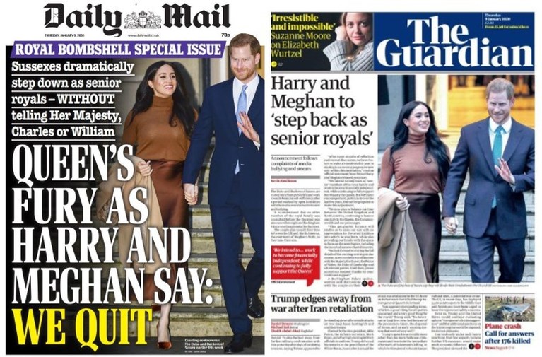 Britse kranten over ‘Megxit’ van Harry en Meghan: ‘Bedroefde Queen wist van niets, Charles en William zijn woedend’