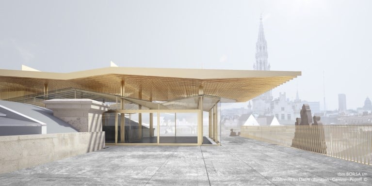 Gerenoveerde Brusselse Beurs wordt ontmoetingsplek met skybar