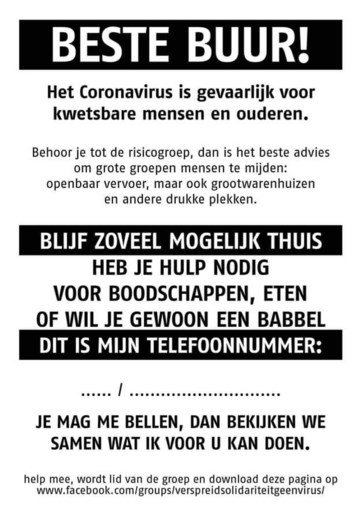Solidaire initiatieven troef tijdens epidemie
