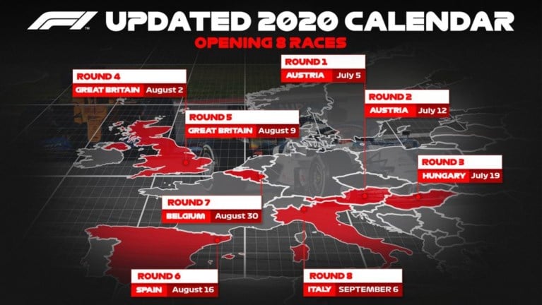 Nieuwe Formule 1 kalender bekend: GP van België op 30 augustus achter gesloten deuren