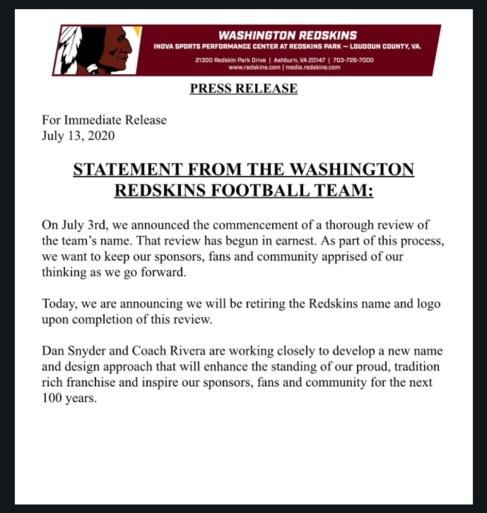 NFL-team geeft toe aan sponsors en publieke opinie: Washington Redskins verandert van naam