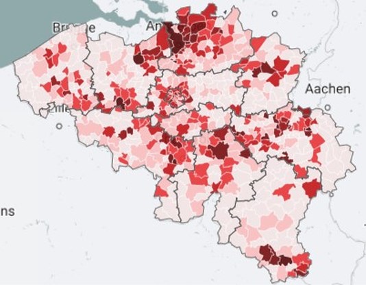Kaart. 200 gemeenten overschrijden alarmdrempel, zoveel nieuwe besmettingen telt uw gemeente