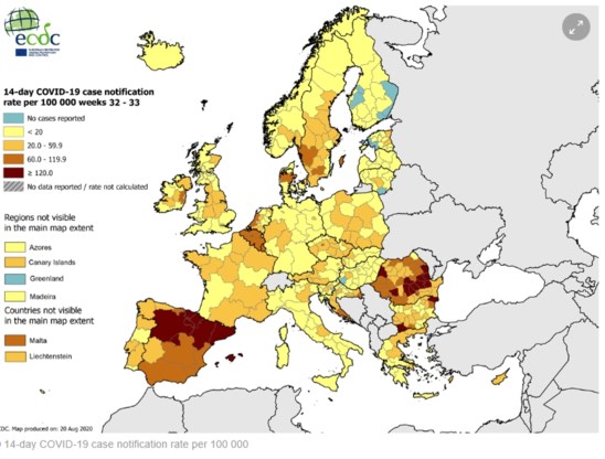 België nu volledig donkeroranje op Europese coronakaart