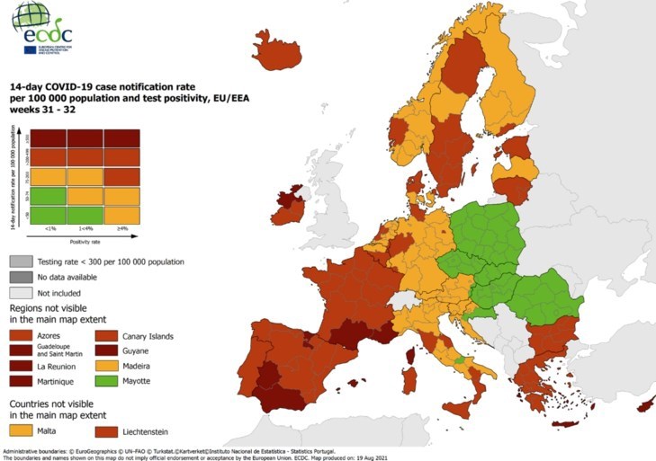 Vlaanderen kleurt rood op Europese coronakaart