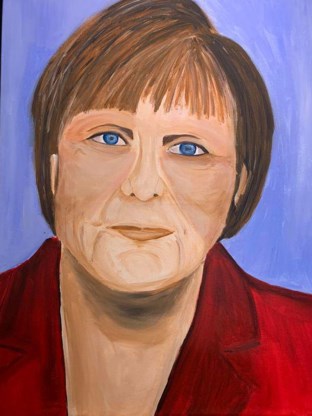 Wouter Beke bedankt Angela Merkel met zelfgemaakt portret