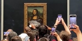 Verklede man in rolstoel bekogelt Mona Lisa met taart