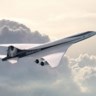  Een digitaal beeld van een supersonisch Overture-vliegtuig. 