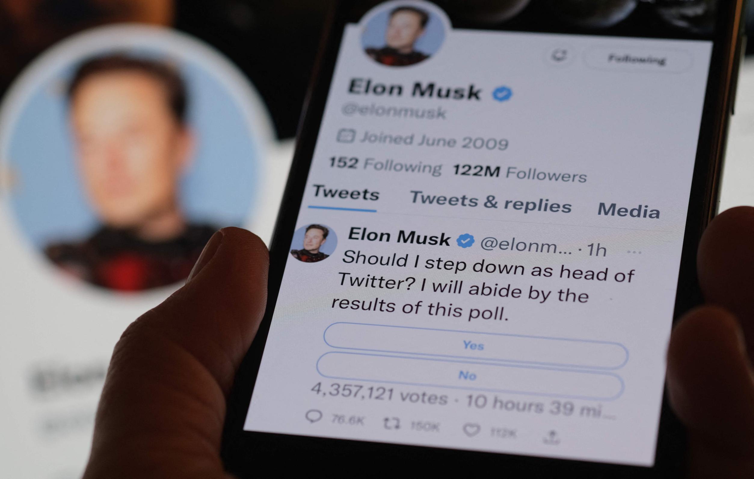 Musk asks Twitter users in a poll whether he should step down